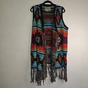 Powder River Outfitters Ladies Aztec Jacquard Fringe Vest
